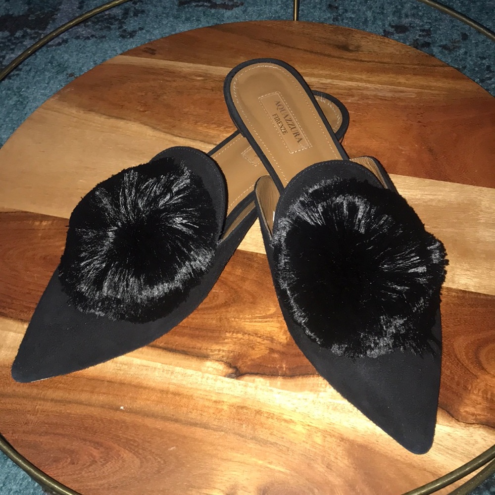 Aquazzura Pom Pom Slide Loafers
